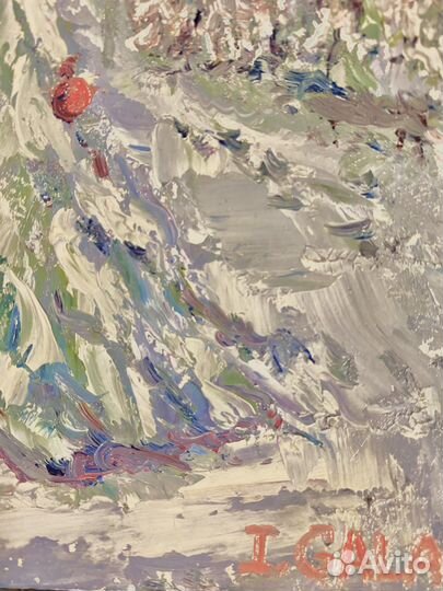 Картина маслом ель с шариком