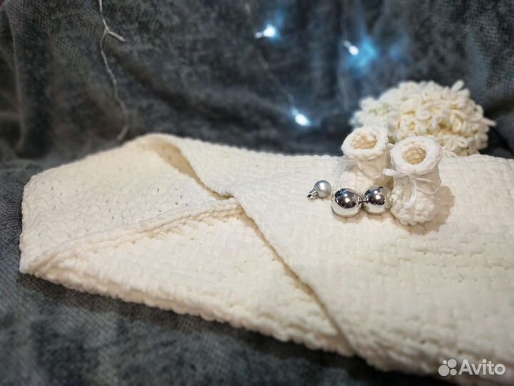 Детский плед+пинетки из ализе пуффи файн, подарок