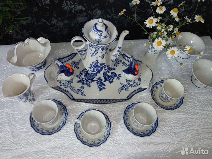 Кофейный сервиз на 6 персон рисунок Гжель