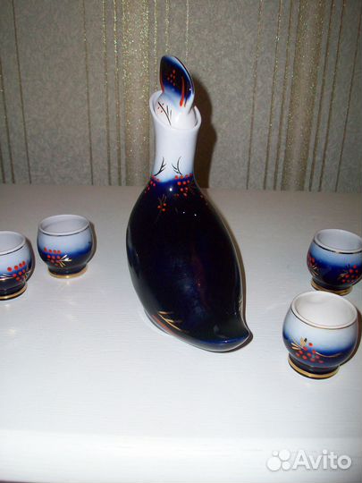 Штоф Глухарь с стопками Городница кобальт СССР