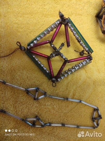 Елочные игрушки СССР 40-е-50-е из стекляруса, бусы