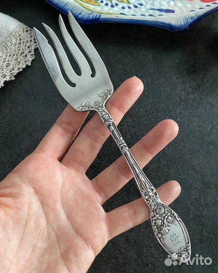 Винтажная посеребренная сервировочная вилка, США