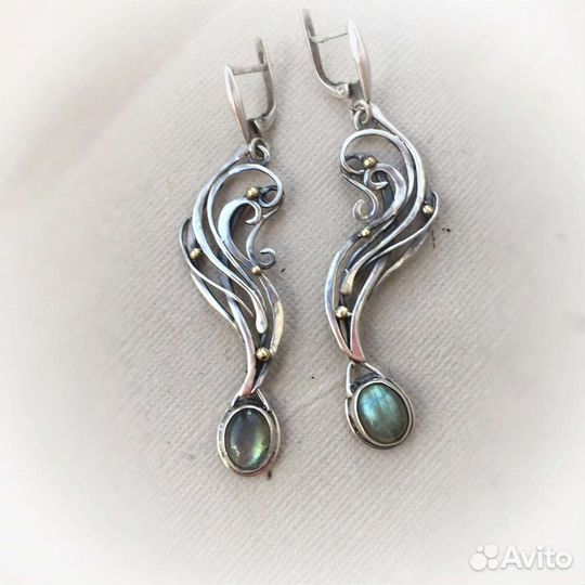 Серебряные серьги с лабрадоритом