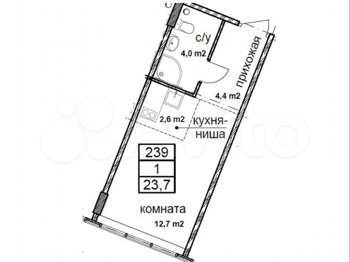 Апартаменты-студия, 24 м², 2/6 эт.