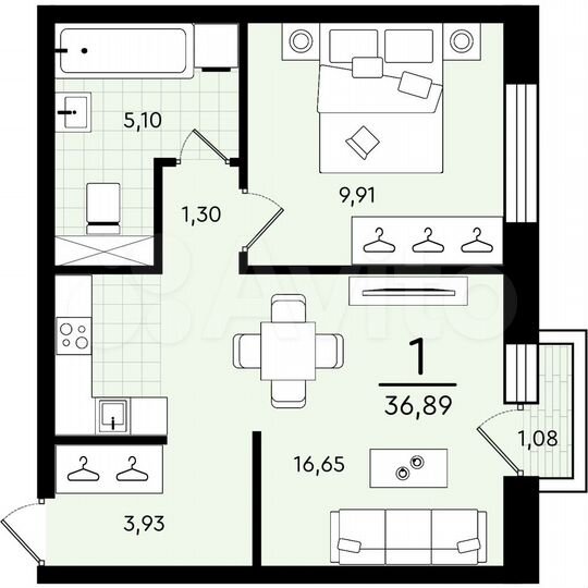 1-к. квартира, 36,9 м², 3/4 эт.
