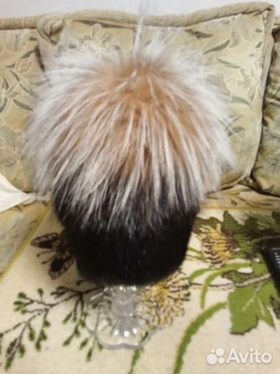 Шапка новая,вязаная норка с чернобуркой