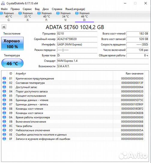 Внешний ssd Adata SE760 1Tb Titanium