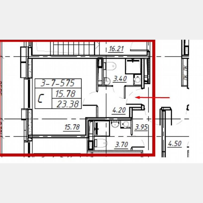 Апартаменты-студия, 23,4 м², 7/16 эт.
