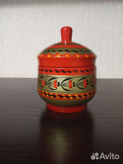 Сахарница и ложки, деревянные, расписные