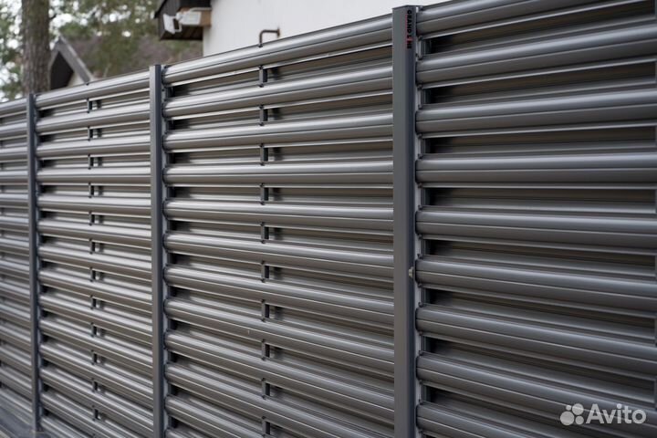 Штакетник Полукруглый Slim с прямым резом 0,45 PE RAL 7024 мокрый асфальт