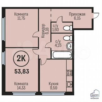 2-к. квартира, 53,8 м², 22/23 эт.