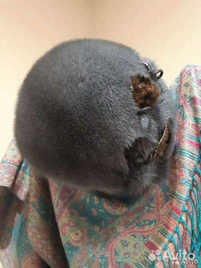 Шапка женская из голубой норки,новая