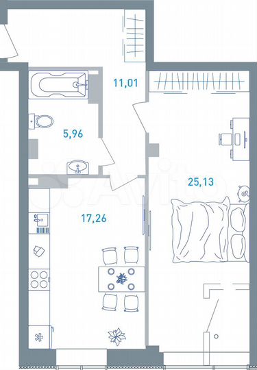 1-к. квартира, 61,3 м², 2/19 эт.