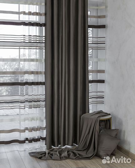 Комплект Шторы + Тюль Адора Мускат и Полоска