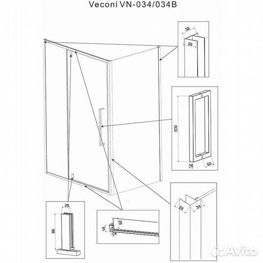 Душевой уголок Veconi Rovigo RV-034B 100х80 профиль черный (RV034B-10080-01-C7)