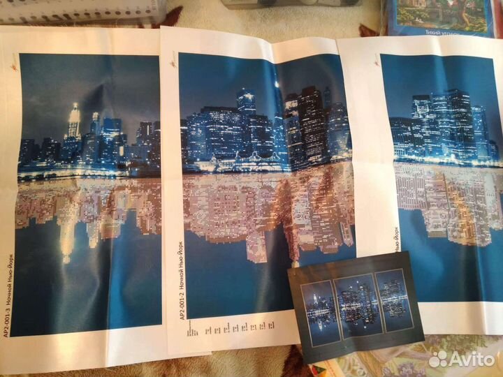 Принт триптих под бисер Ночной Нью Йорк