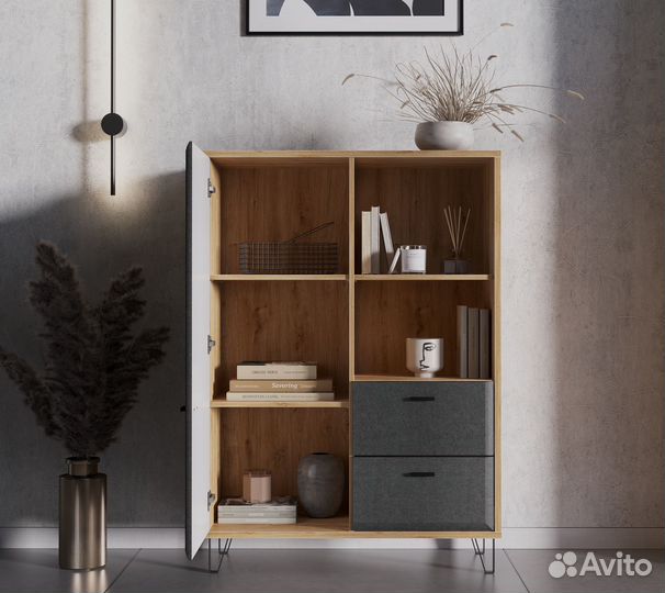 Тумба Грейс KOM1D2S, дуб наварра/графит