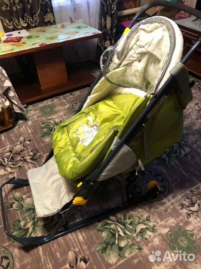Детские санки коляска с колесами бу