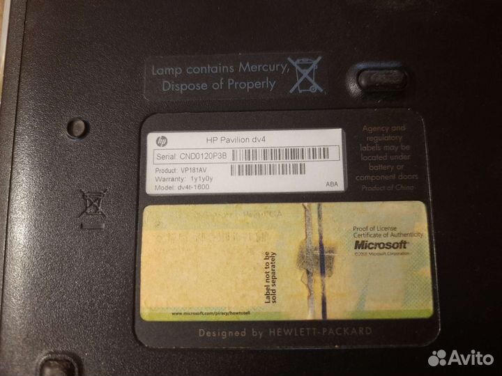 Ноутбук HP Pavilion dv4 б/у на запчасти