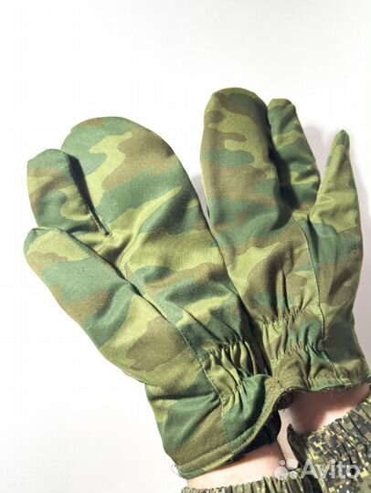 Варежки армейские зимние трёхпалые Флора с байкой