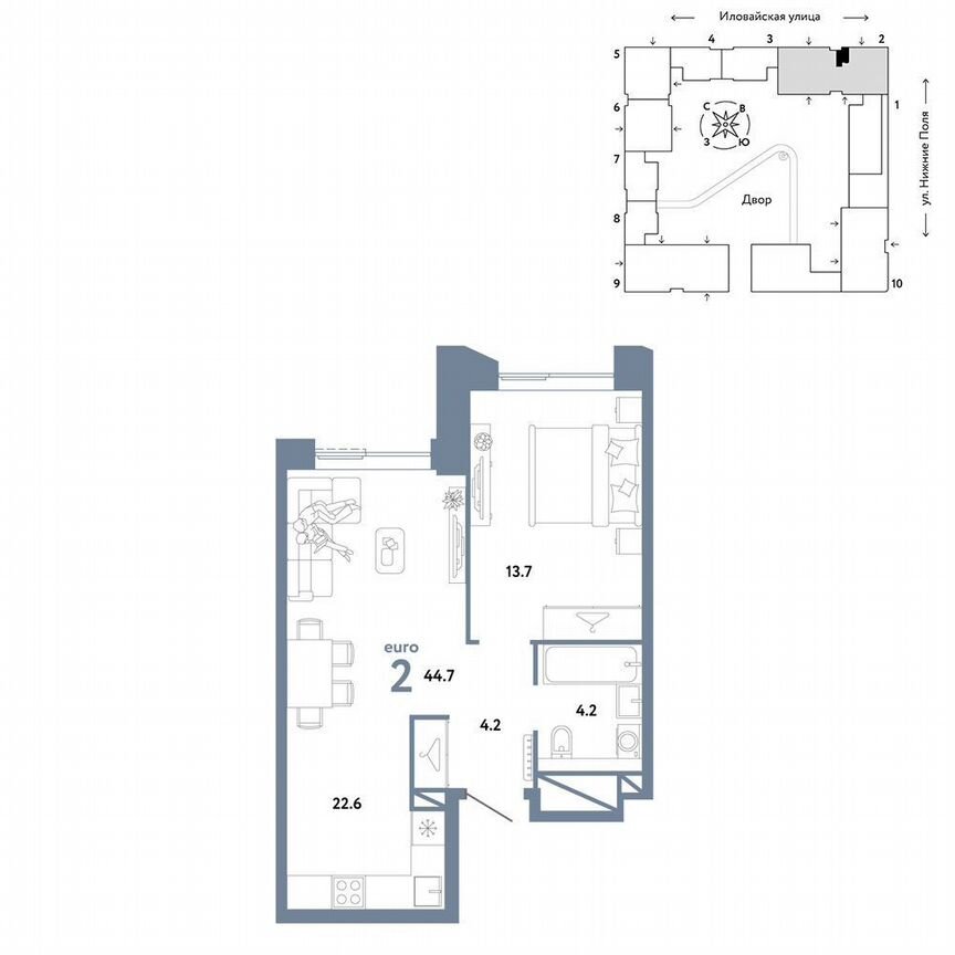 1-к. квартира, 44,7 м², 34/38 эт.