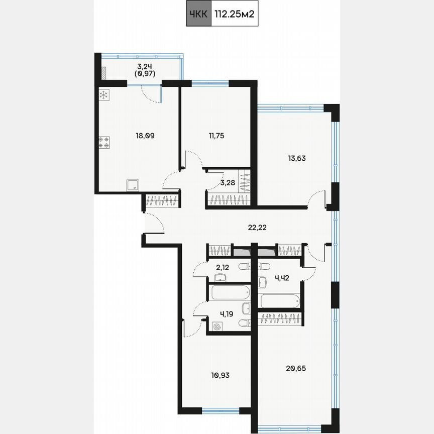 4-к. квартира, 112,8 м², 7/9 эт.