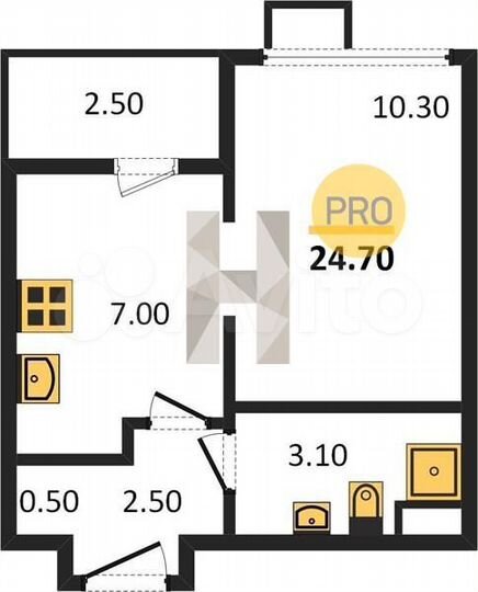 Квартира-студия, 24,7 м², 2/25 эт.
