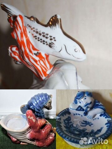 Ракушка с рыбкой статуэтка Дулëво Пепельница Гжель