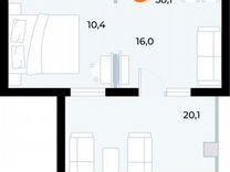 1-к. апартаменты, 57,5 м², 3/6 эт.