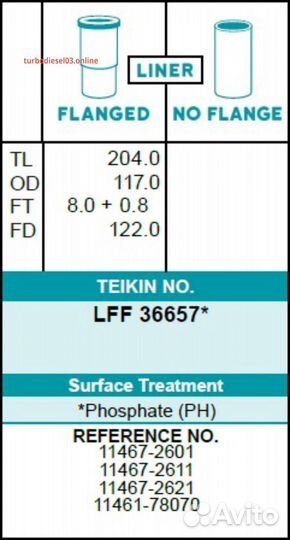 Гильза блока цилиндров teikin LFF36657 (4шт/упак)