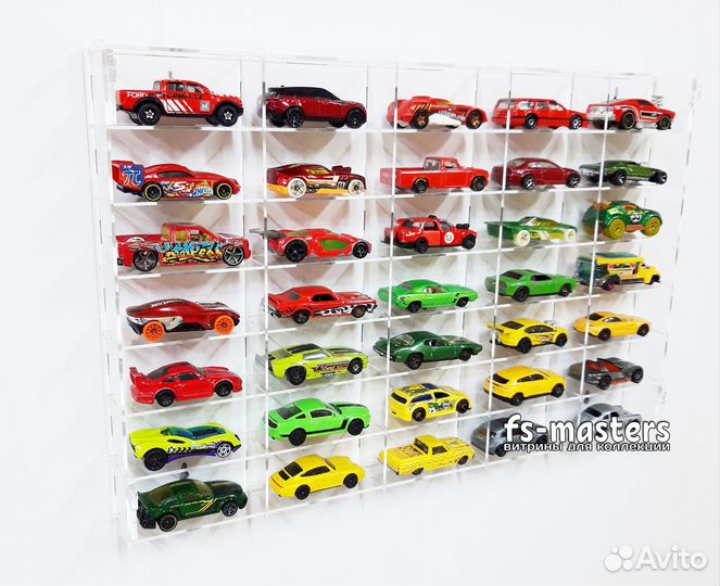 Полка для машинок на 35 ячеек акрил Хот Вилс