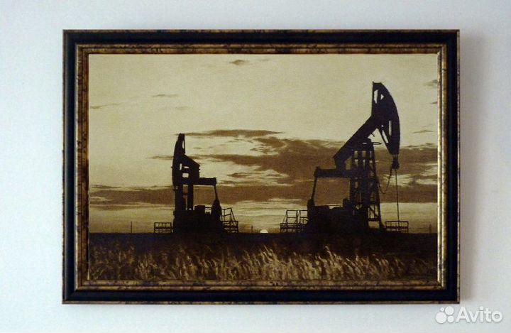 Подарок нефтянику Картина нефтью Качалки на закате