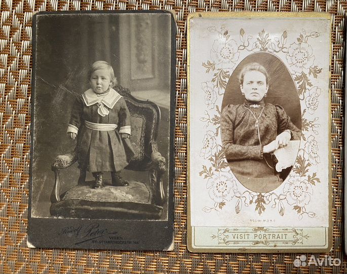 Визит-портрет старинный, дамы, дети, джентельмены