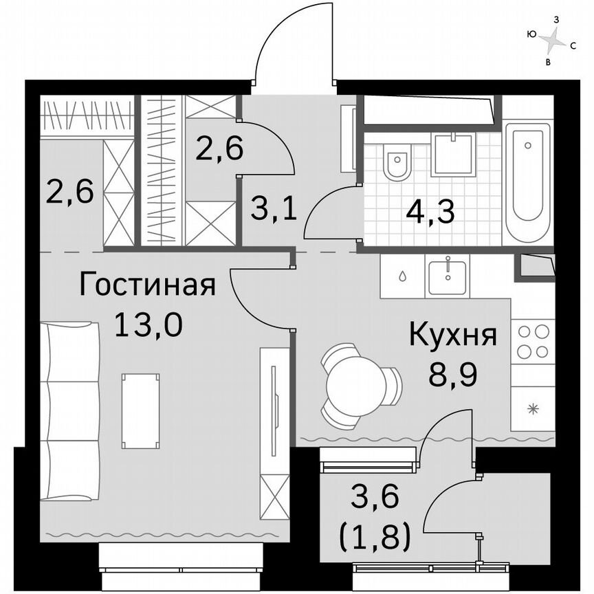 1-к. квартира, 36,4 м², 27/46 эт.
