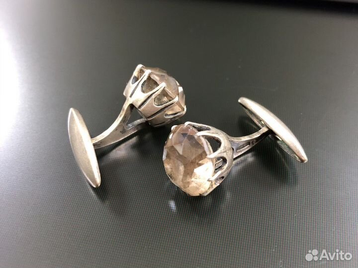 Запонки серебро 875 проба хрусталь