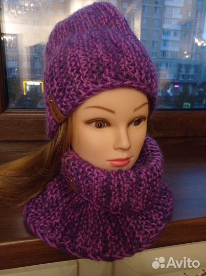 Снуд и шапочка комплект вязаный