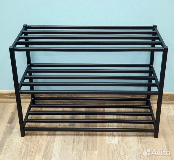 Обувница этажерка подставка для обуви 700 300 590 в прихожую узкая металлическая черная Лофт