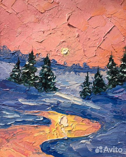 Картина маслом пейзаж подарок на новый год