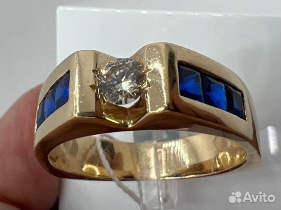Печатка кольцо 12гр бриллиант 0.46 ct сапфиры