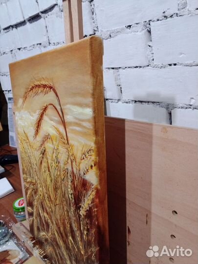 Картина с колосками маслом на холсте 40 на 30