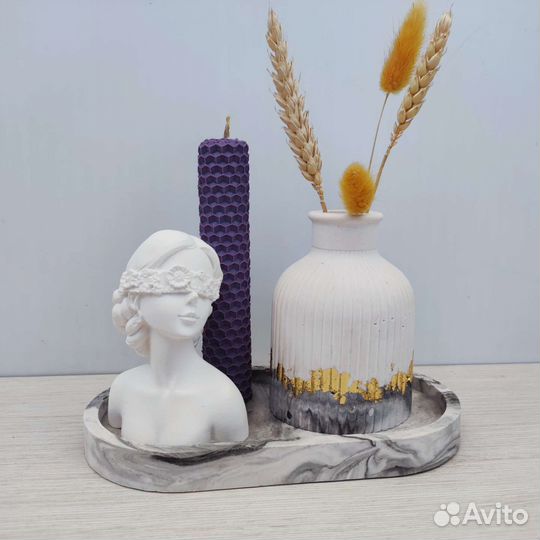 Гипсовые статуэтки, поднос, кашпо