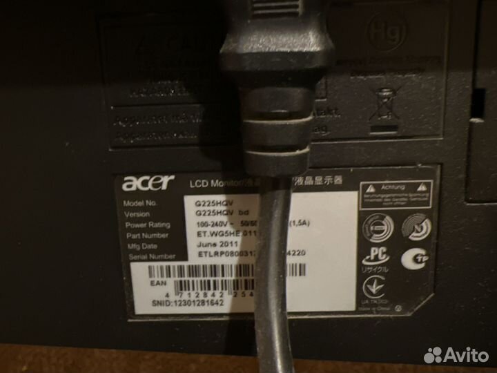 Монитор acer g225hqv