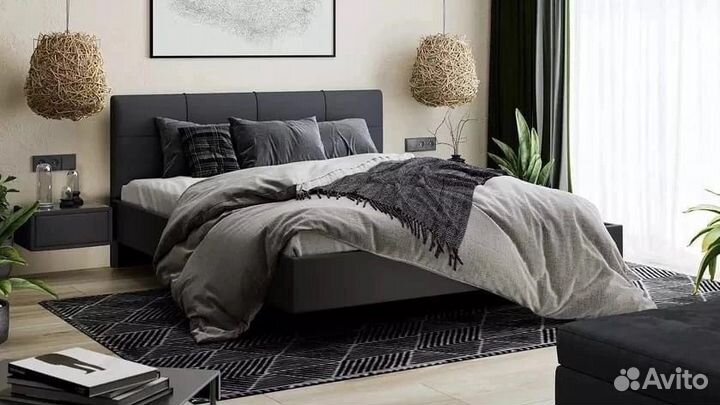 Кровать двухспальная Элис 180*200см (графит)