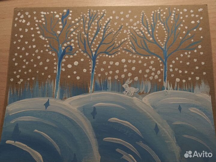 Картина гуашью на бежевом фоне