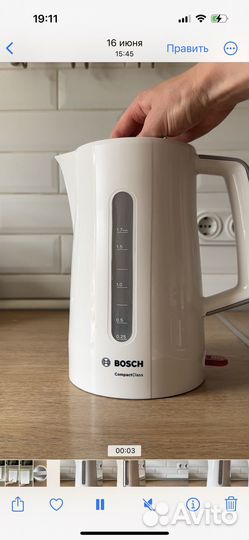 Чайник электрический Bosch TWK3A011, 2400Вт, белый