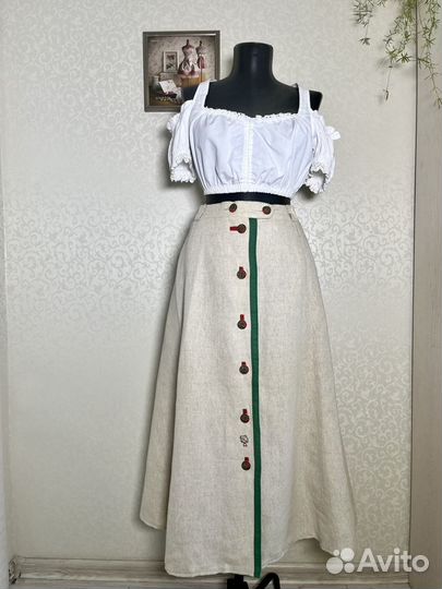 Баварская юбка, 50, лен, хлопок, винтаж, Германия