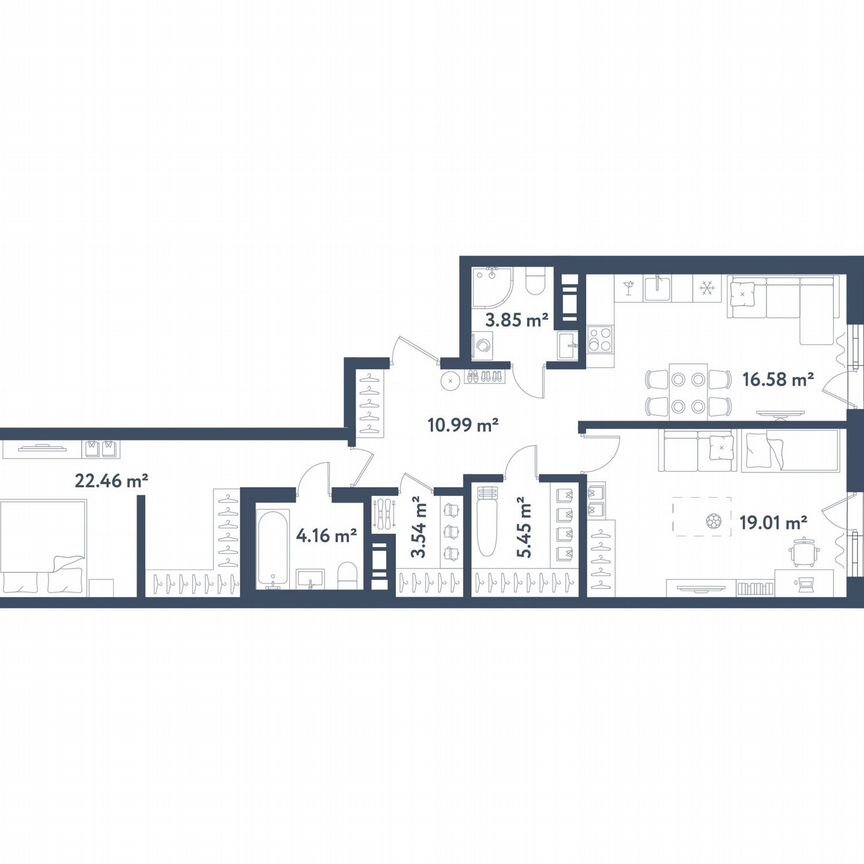 2-к. квартира, 90,1 м², 5/11 эт.