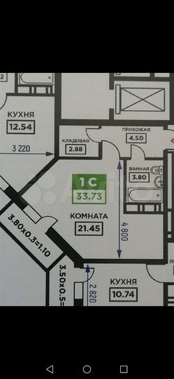 Квартира-студия, 33,7 м², 6/19 эт.