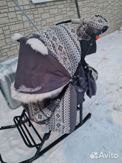 Детские санки коляска с колесами бу