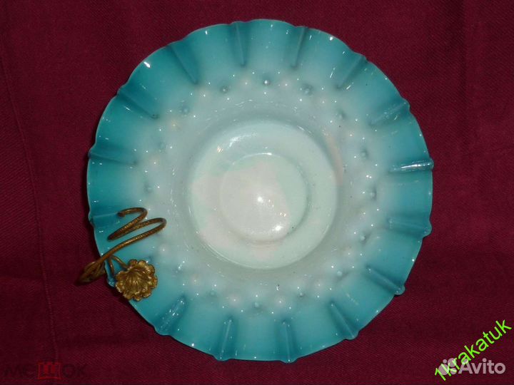 Ажурная ваза конфетница голубое стекло Нач 20 века